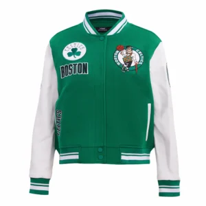Boston celtics retro classic womans wool leather varsity jacket greenwhite 4
