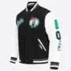 Boston celtics script tail black and white varsity jacket 1