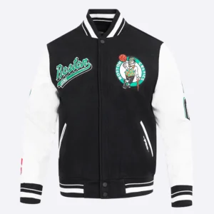 Boston celtics script tail black and white varsity jacket 2