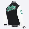 Boston celtics script tail black and white varsity jacket 3