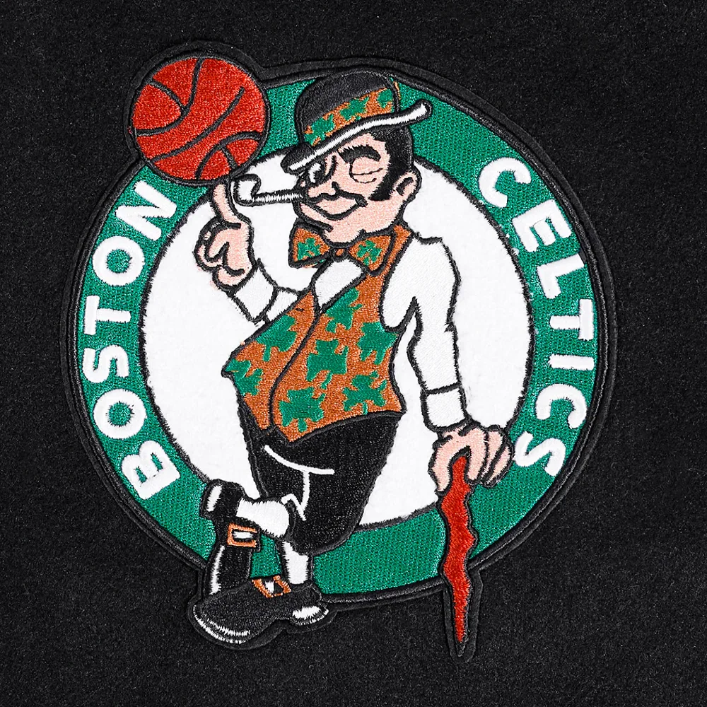 Boston celtics script tail black and white varsity jacket 6