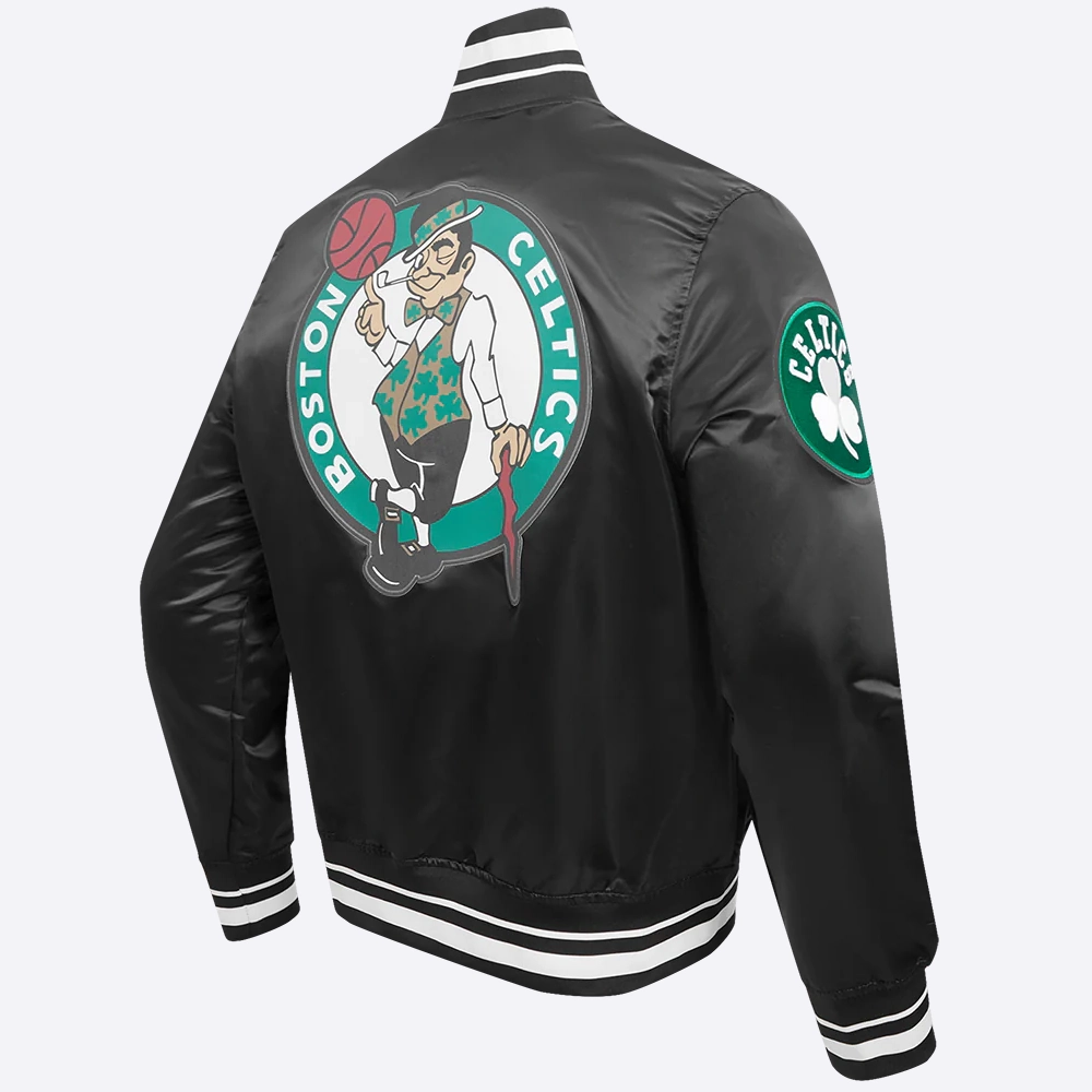 Boston celtics script tail black satin varsity jacket 3
