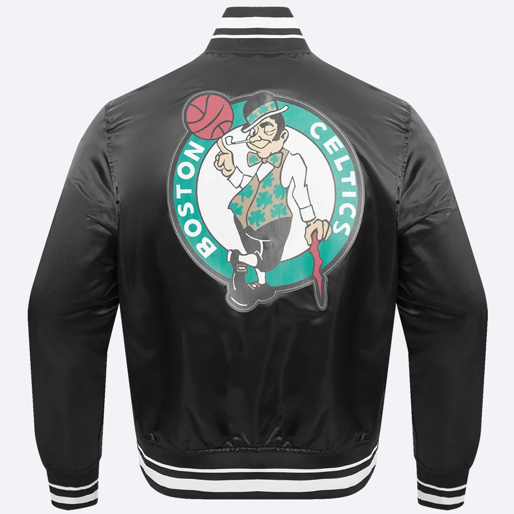 Boston celtics script tail black satin varsity jacket 4