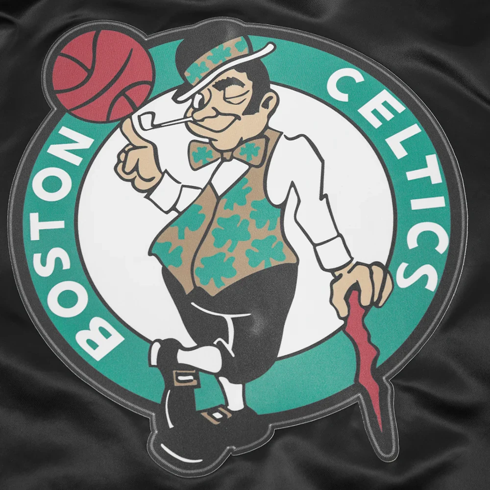 Boston celtics script tail black satin varsity jacket 5