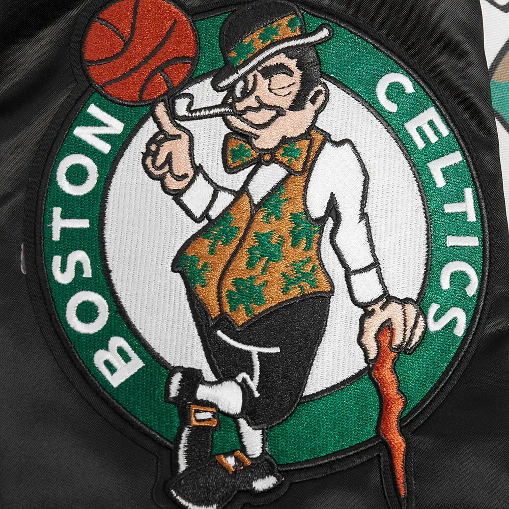 Boston celtics script tail black satin varsity jacket 7