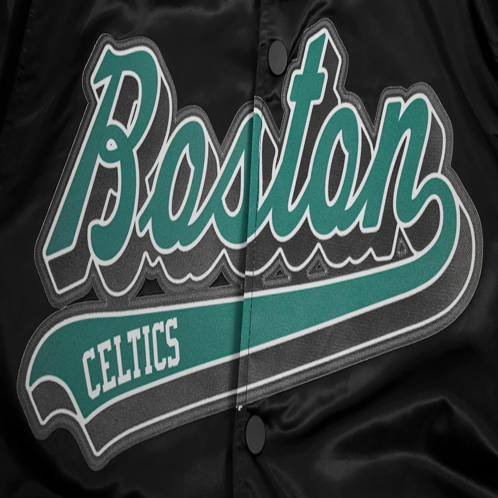 Boston celtics script tail black satin varsity jacket 8