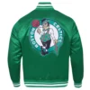 Boston celtics script tail full snap satin varsity jacket green 3