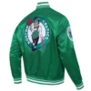 Boston celtics script tail full snap satin varsity jacket green 4