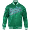 Boston celtics script tail full snap satin varsity jacket green 6