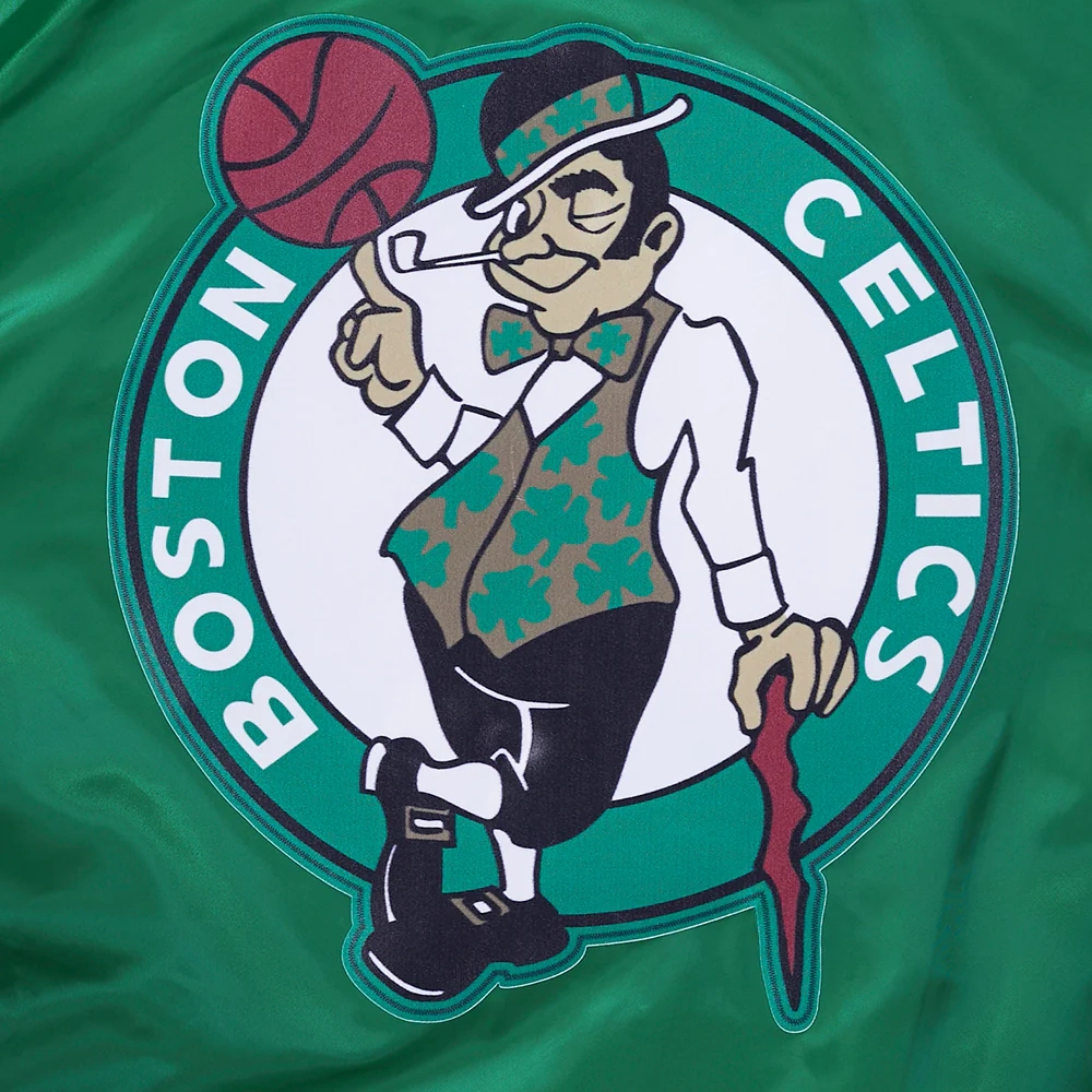 Boston celtics script tail full snap satin varsity jacket green
