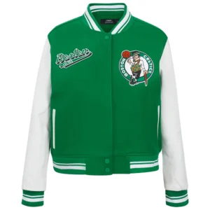 Boston celtics script tail womens wool leather varsity jacket green white 6