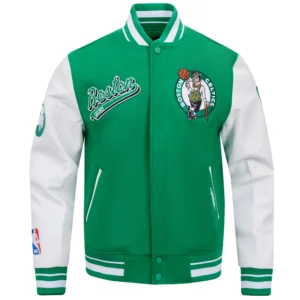 Boston celtics script tail wool leather varsity jacket greenwhite 1 1