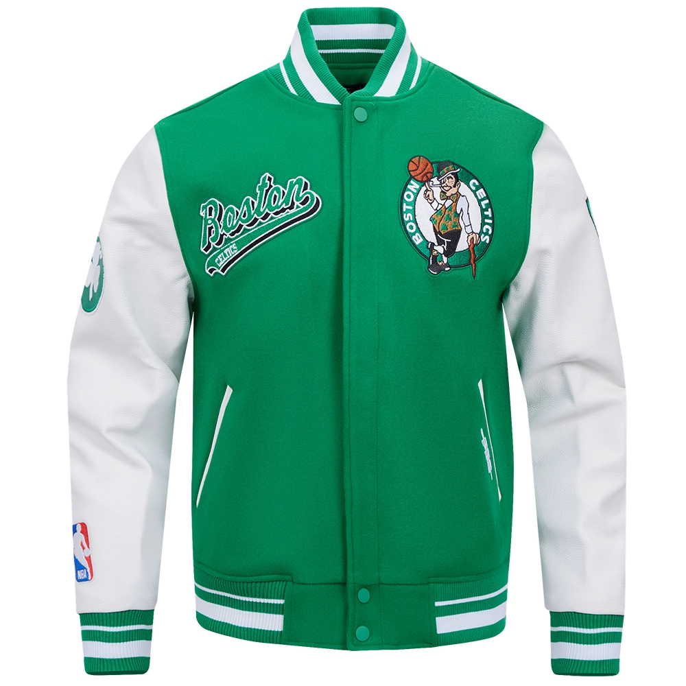 Boston celtics script tail wool leather varsity jacket greenwhite 1 1