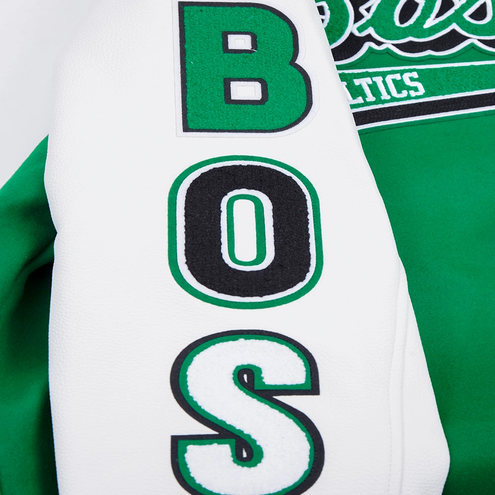 Boston celtics script tail wool leather varsity jacket greenwhite 2 1