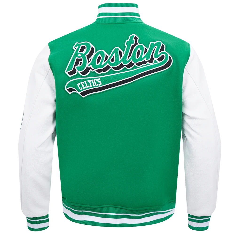 Boston celtics script tail wool leather varsity jacket greenwhite 7 2