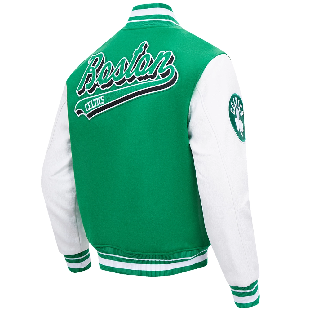 Boston celtics script tail wool leather varsity jacket greenwhite 8 1