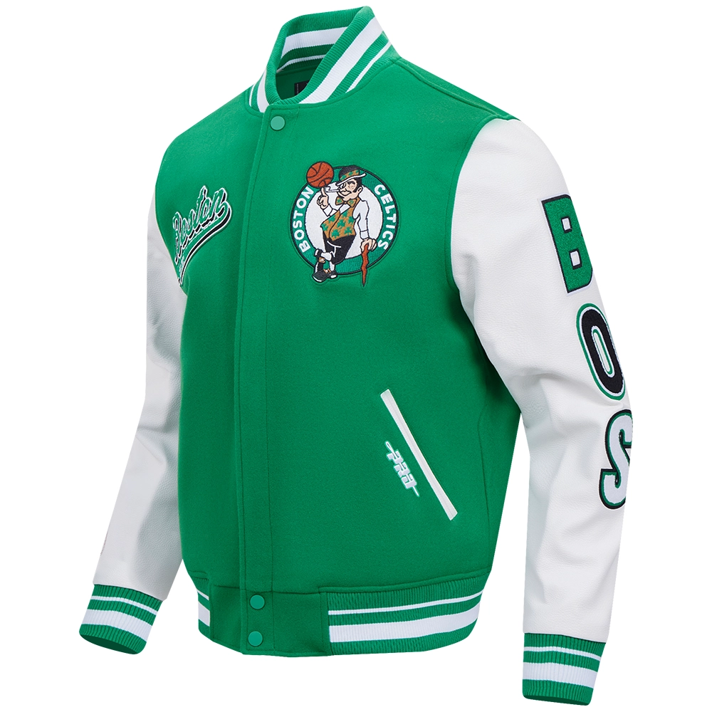 Boston celtics script tail wool leather varsity jacket greenwhite 9 1