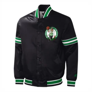 Boston celtics slider full snap satin varsity jacket black 2
