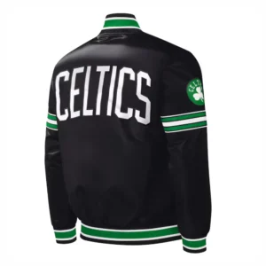 Boston celtics slider full snap satin varsity jacket black 3