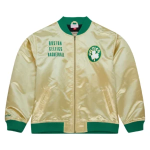 Boston celtics team og 20 full zip satin varsity jacket gold 1