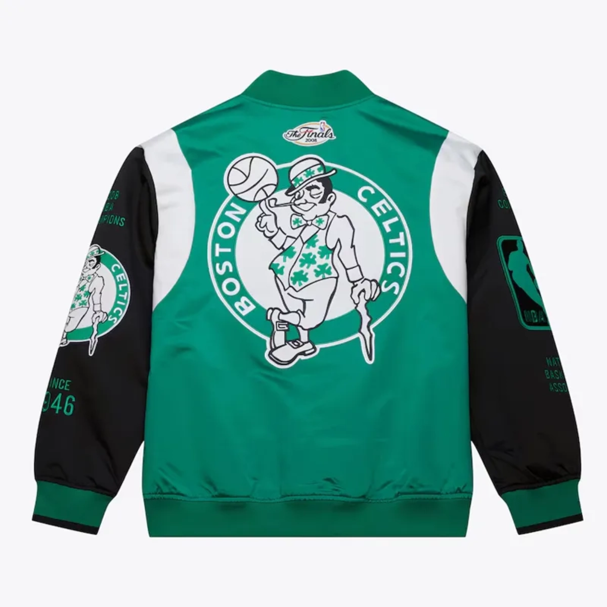 Boston celtics team origins green satin bomber jacket