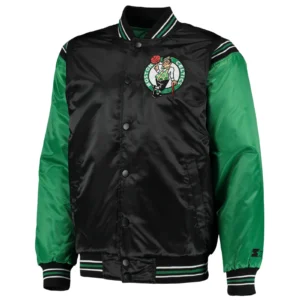 Boston celtics the enforcer varsity satin varsity jacket black green 1