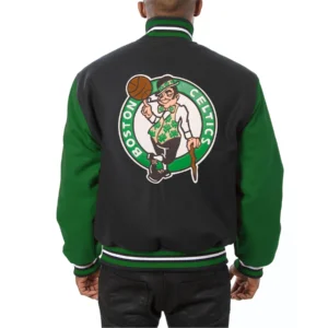 Boston celtics two tone wool varsity jacket black green