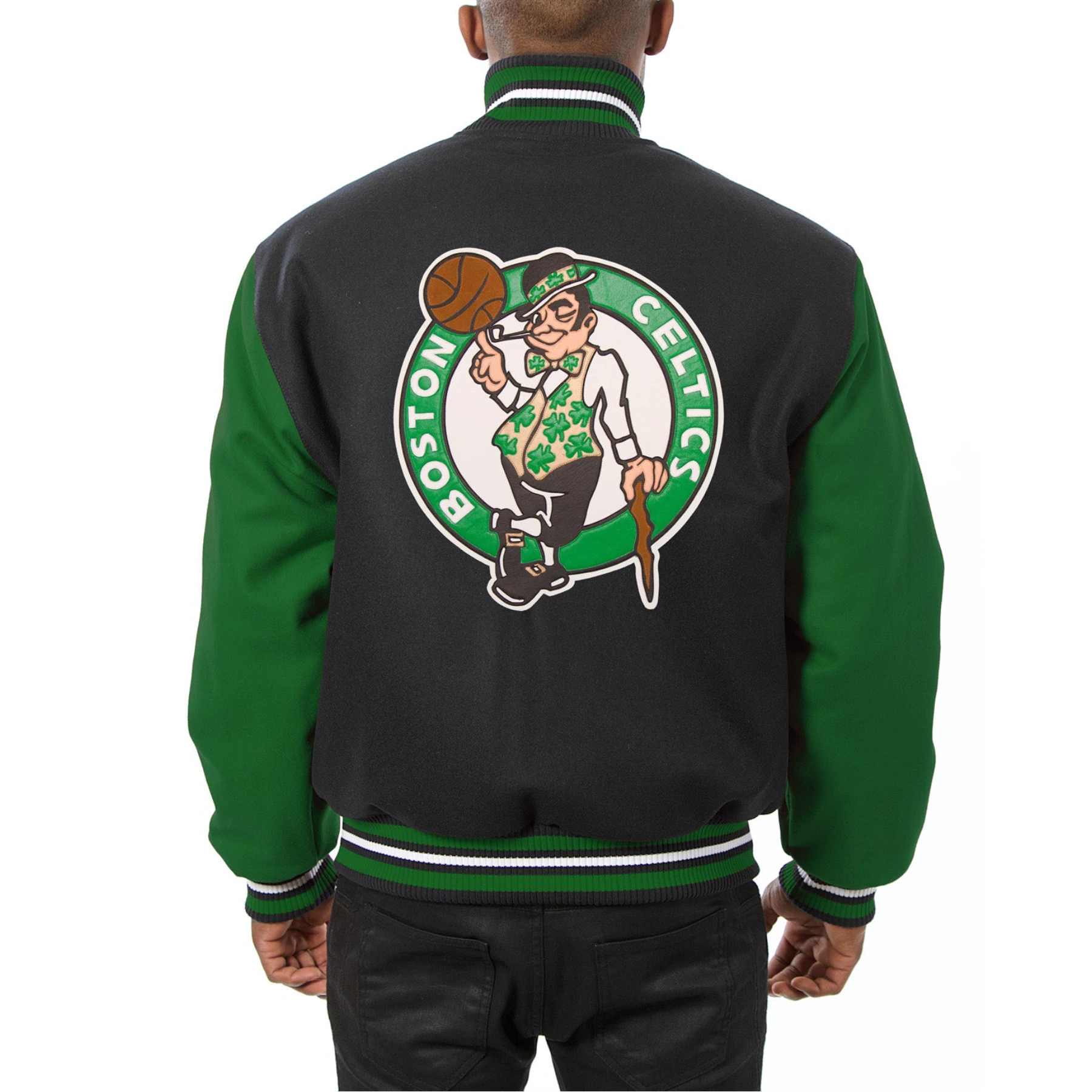 Boston celtics two tone wool varsity jacket black green