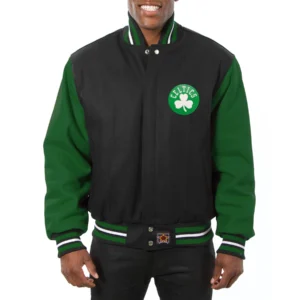 Boston celtics two tone wool varsity jacket black green1