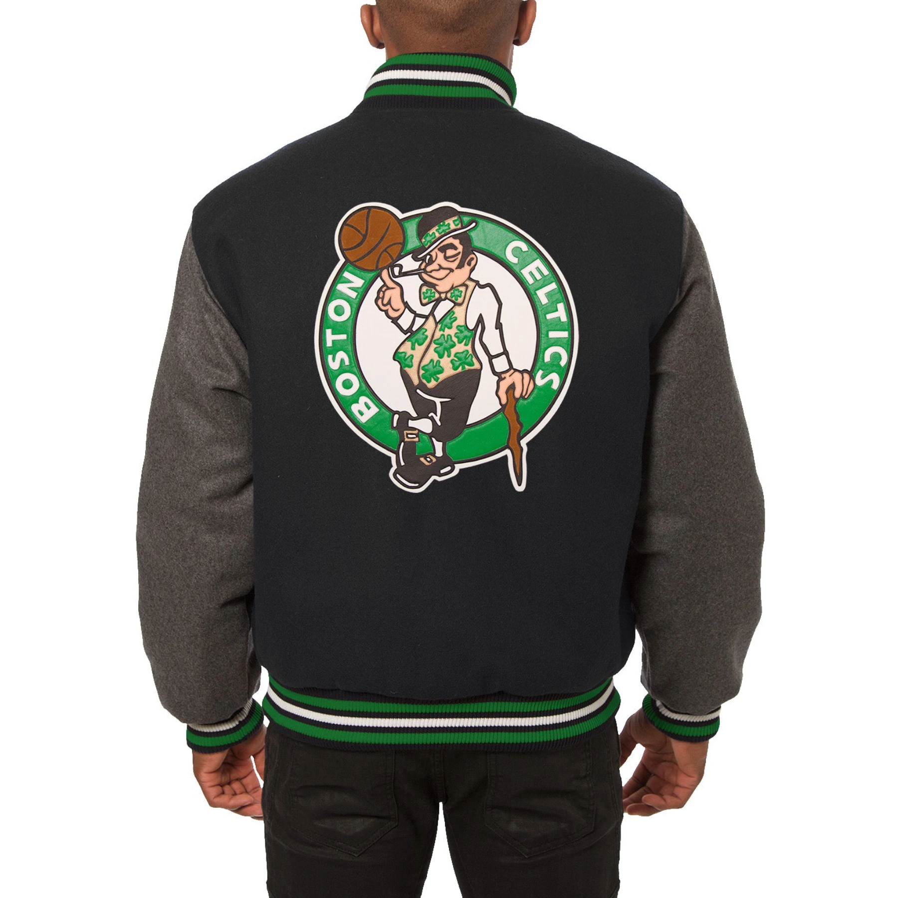 Boston celtics two tone wool varsity jacket black grey1