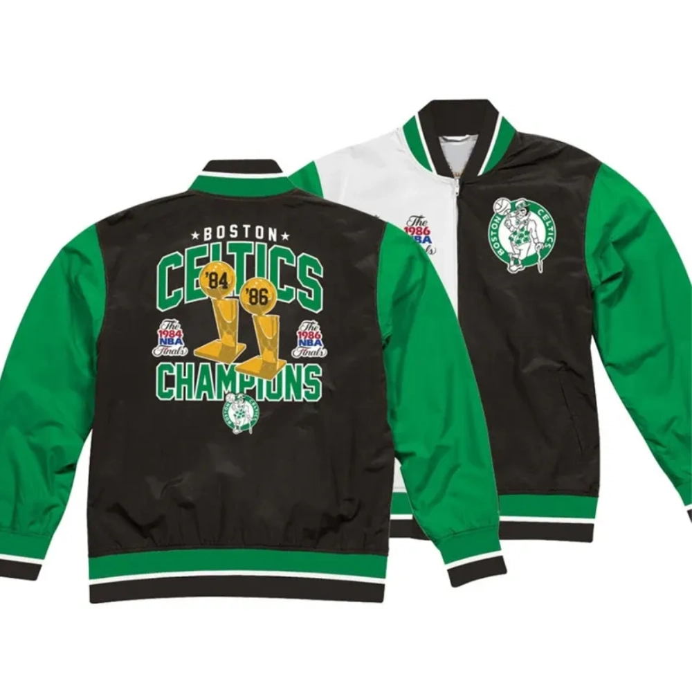 Boston celtics warm up team history black varsity jacket