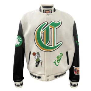 Boston celtics wool leather varsity jacket white black 1 1