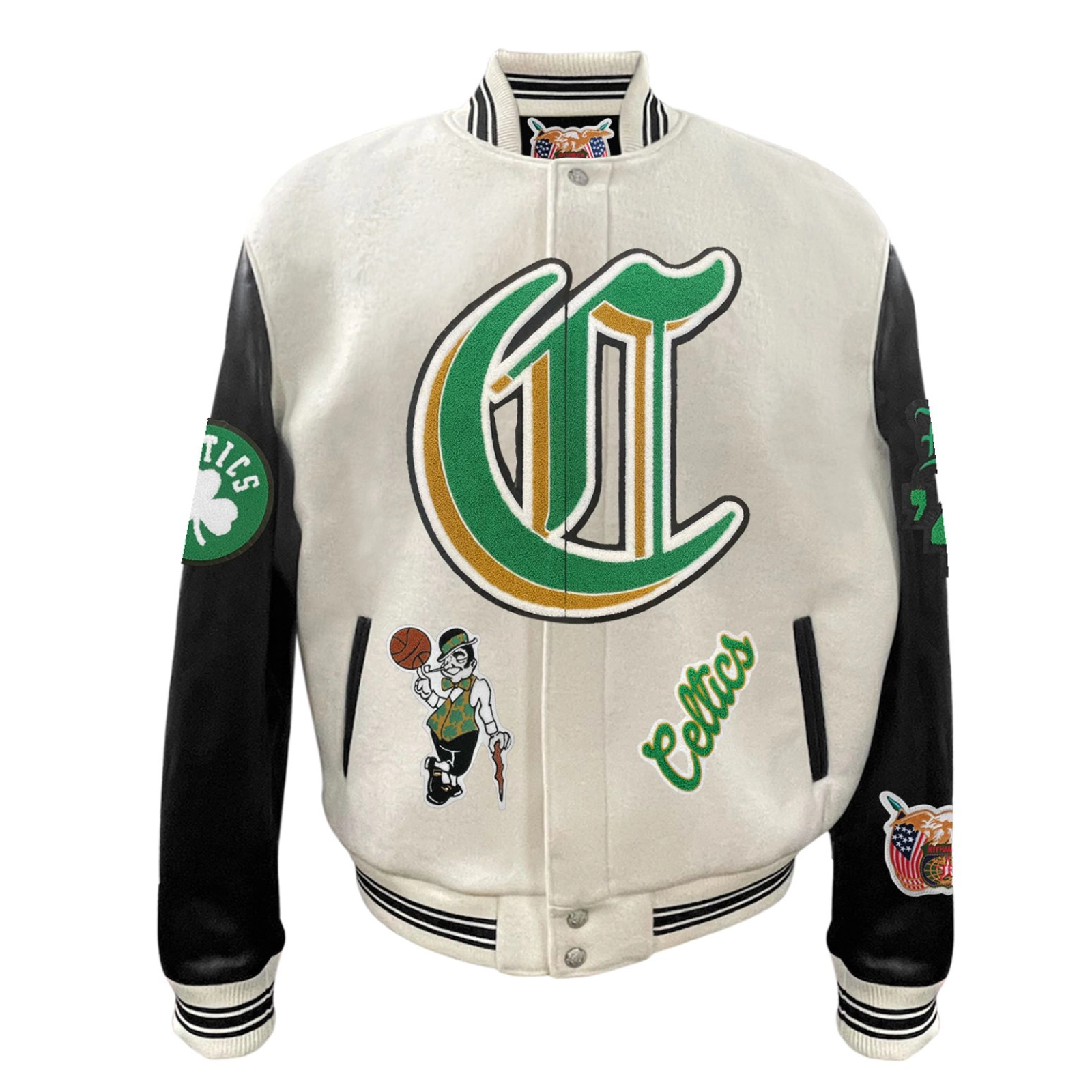 Boston celtics wool leather varsity jacket white black 1 1