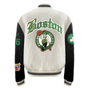 Boston celtics wool leather varsity jacket white black 1