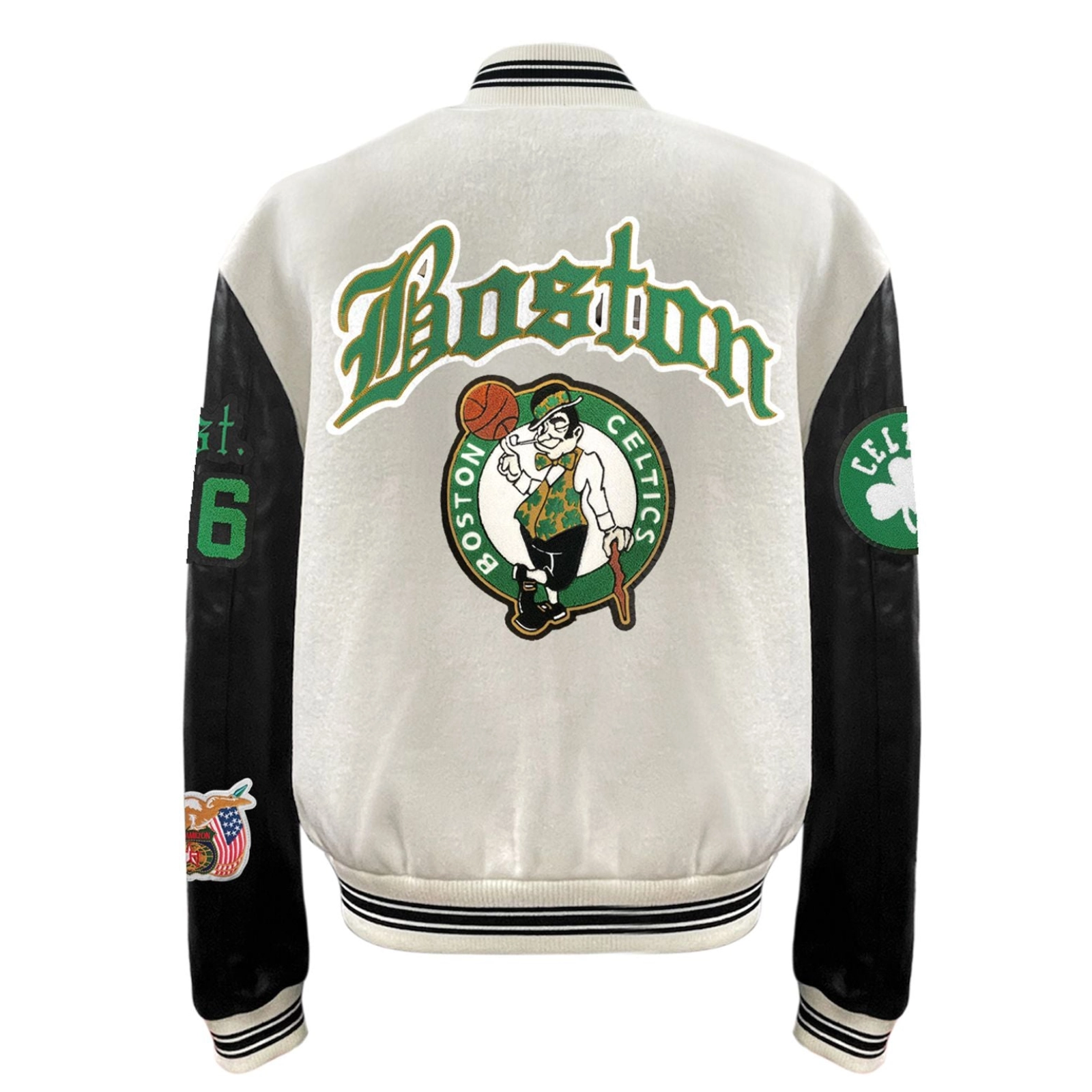 Boston celtics wool leather varsity jacket white black 1