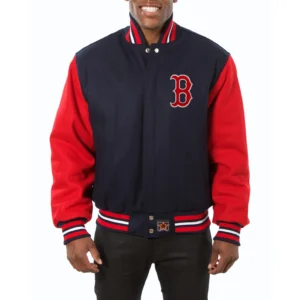 Boston red sox embroidered wool varsity jacket navy red 1