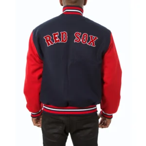 Boston red sox embroidered wool varsity jacket navy red 2
