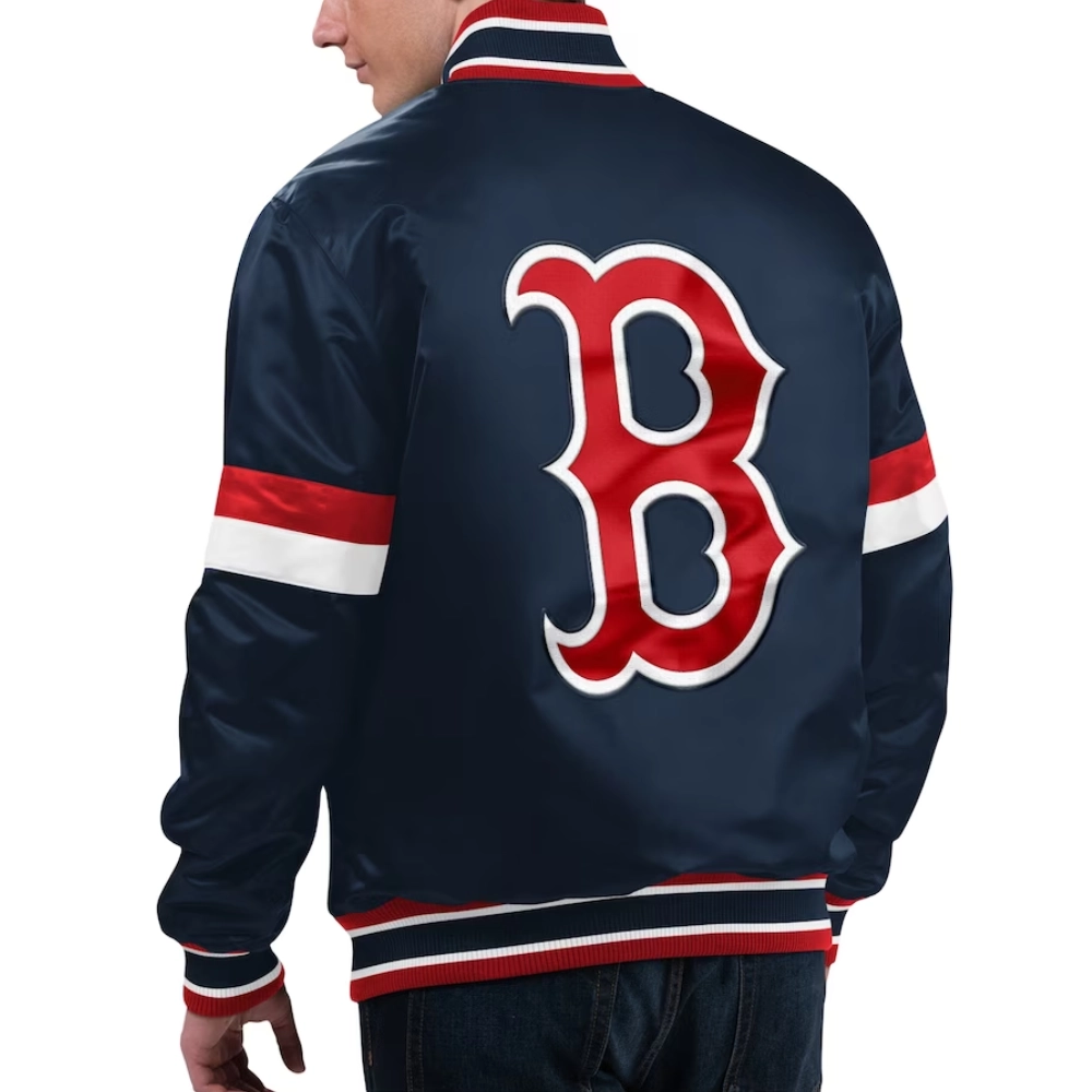 Boston red sox home game satin varsity jacket navy