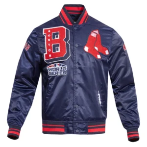 Boston red sox mashup full snap satin varsity jacket navy 1