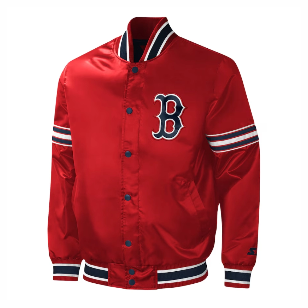 Boston red sox midfield full snap satin varsity jacket red 2