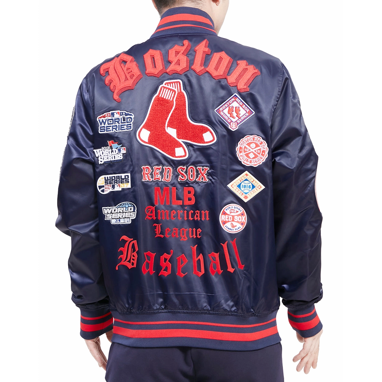 Boston red sox old english satin jacket navy 3