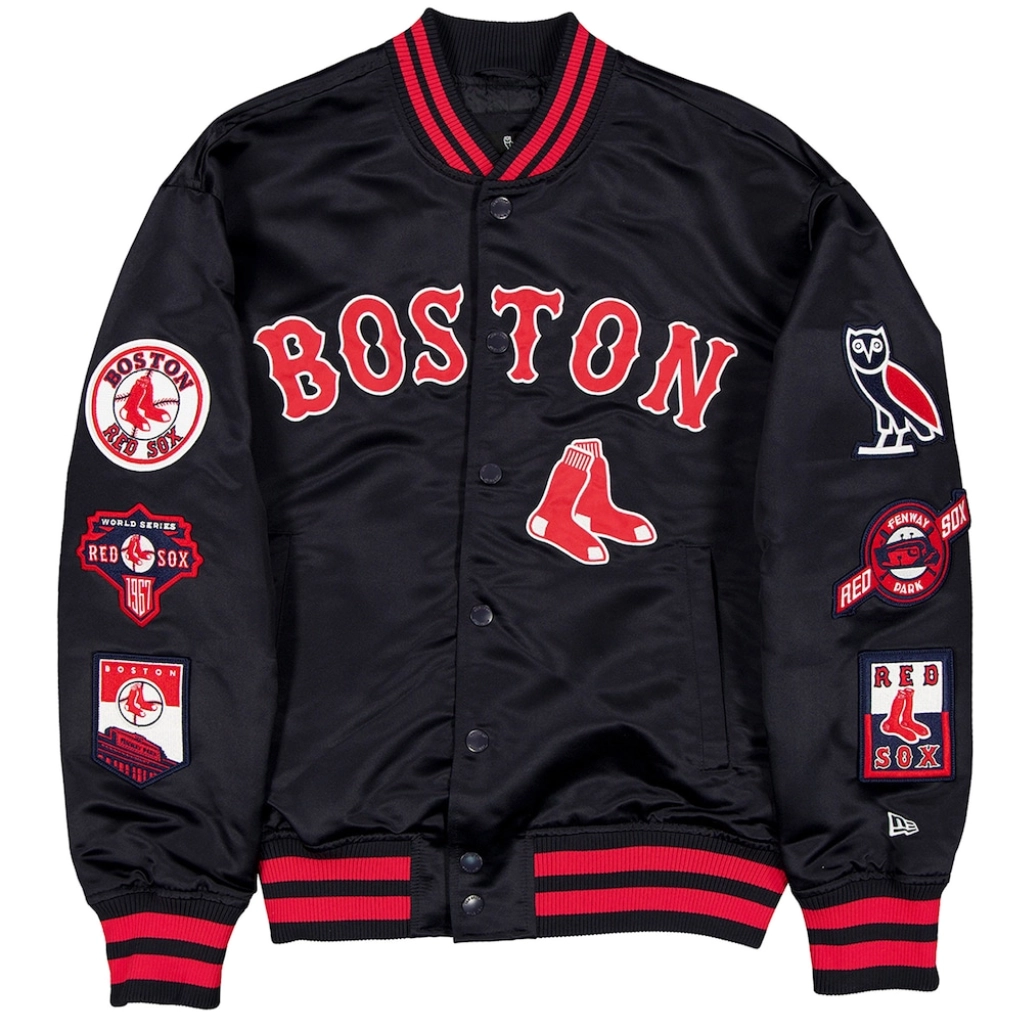 Boston red sox ovo x new era full snap twill satin jacket navy