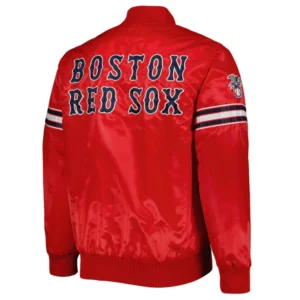 Boston red sox pick roll full snap satin varsity jacket red 1