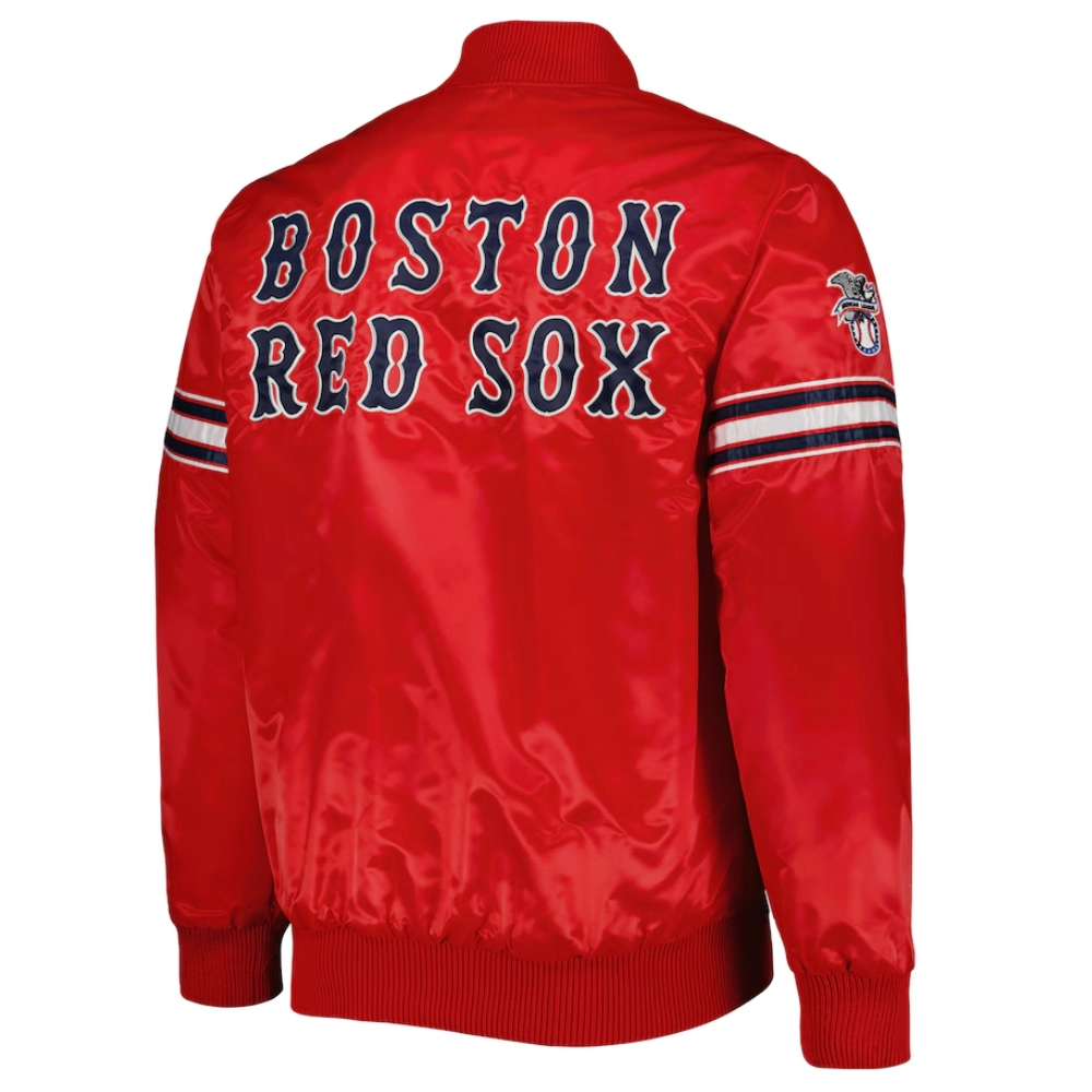Boston red sox pick roll full snap satin varsity jacket red 1