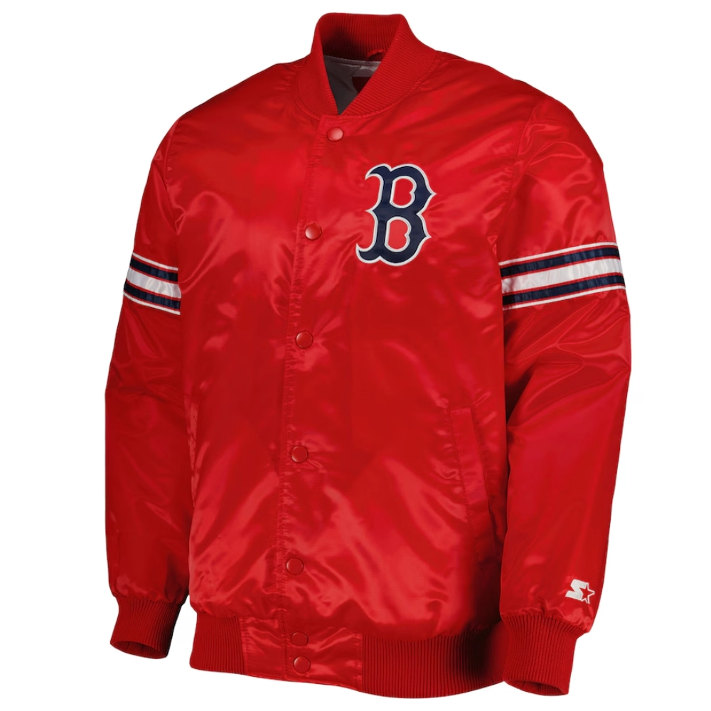 Boston red sox pick roll full snap satin varsity jacket red 2