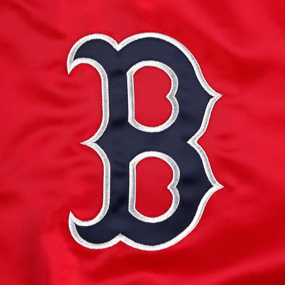Boston red sox pick roll full snap satin varsity jacket red
