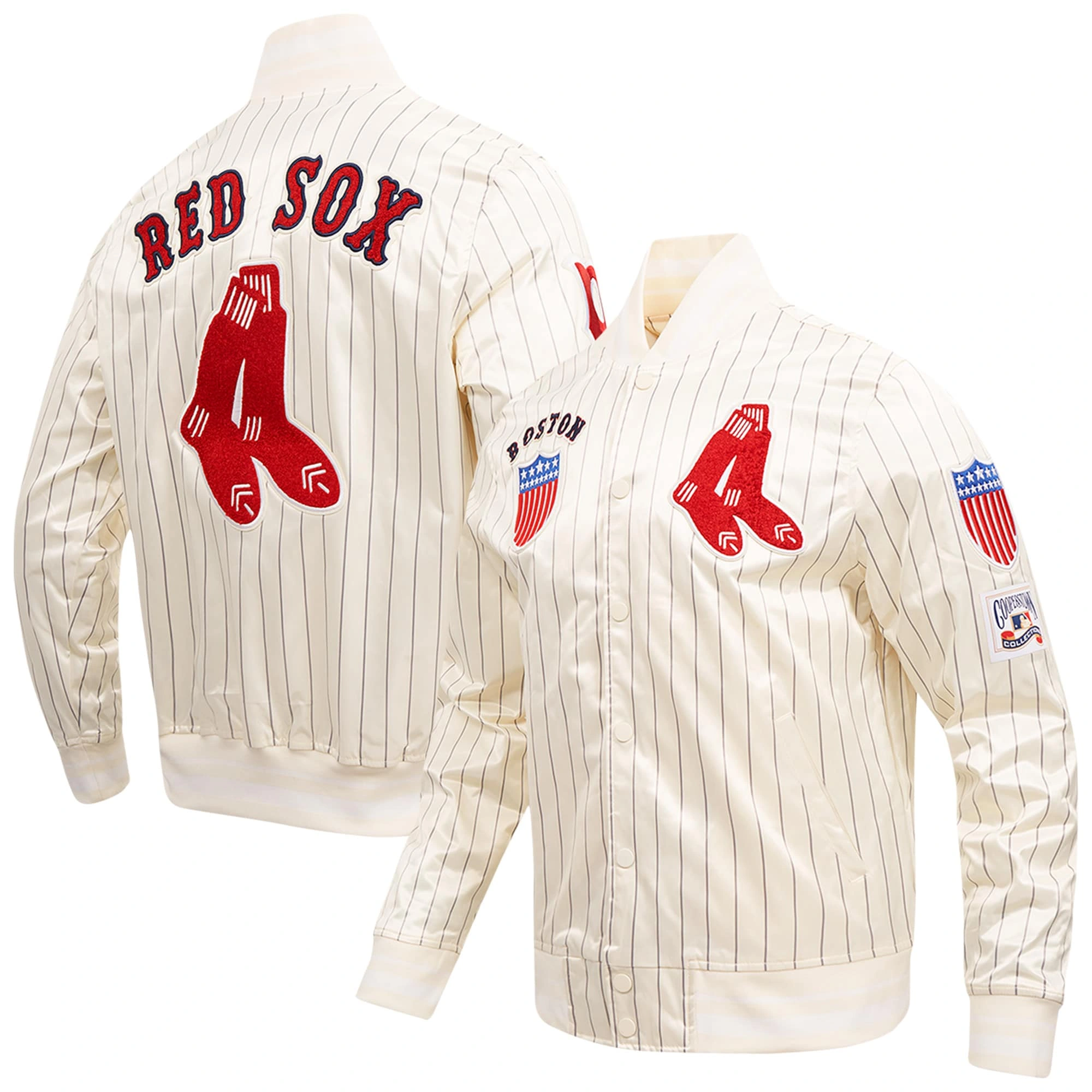 Boston red sox pro standard retro classic full snap satin varsity cream jacket 1
