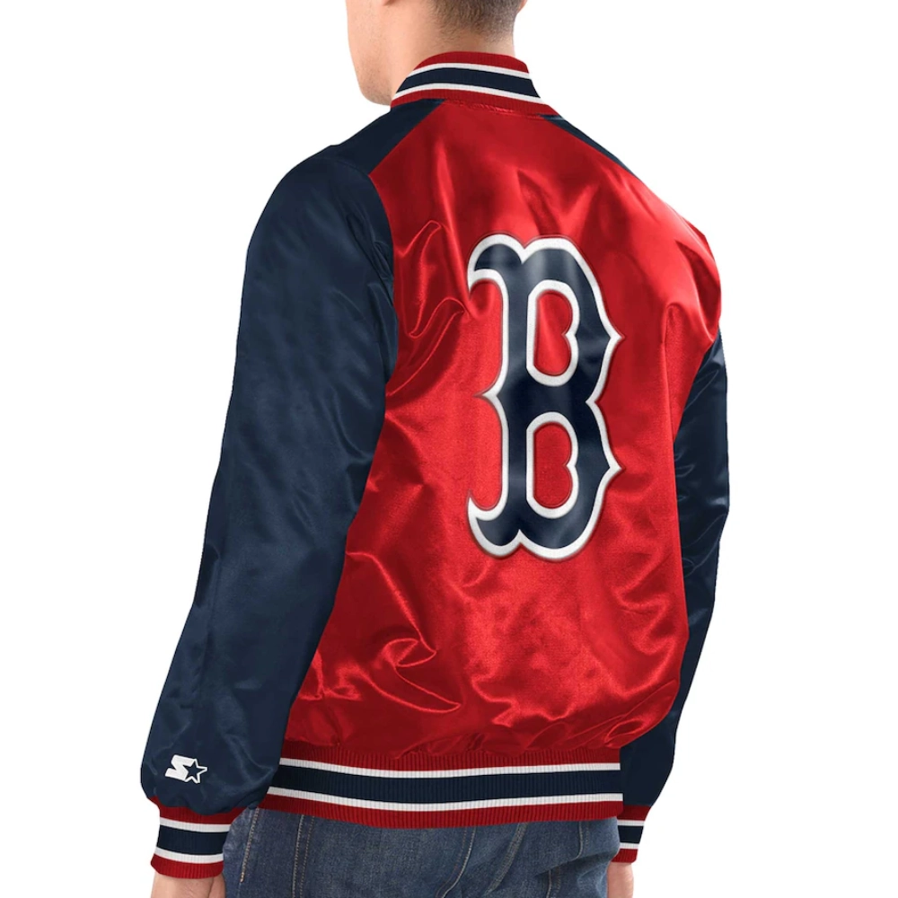 Boston red sox renegade satin varsity jacket red blue