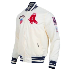 Boston red sox retro classic full snap satin varsity jacket cream 5