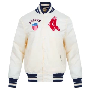 Boston red sox retro classic full snap satin varsity jacket cream 7